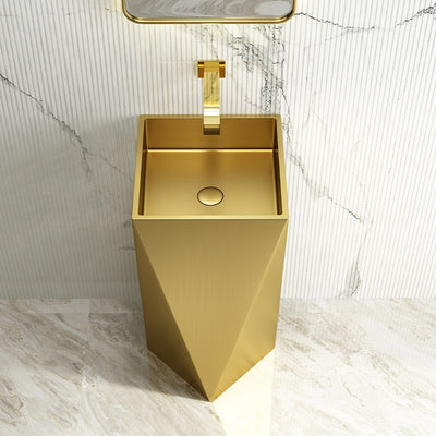 Nordic Design Stainless Steel -Brushed Gold Floor Standing Pedestal Sink 31.5" X 15.5"