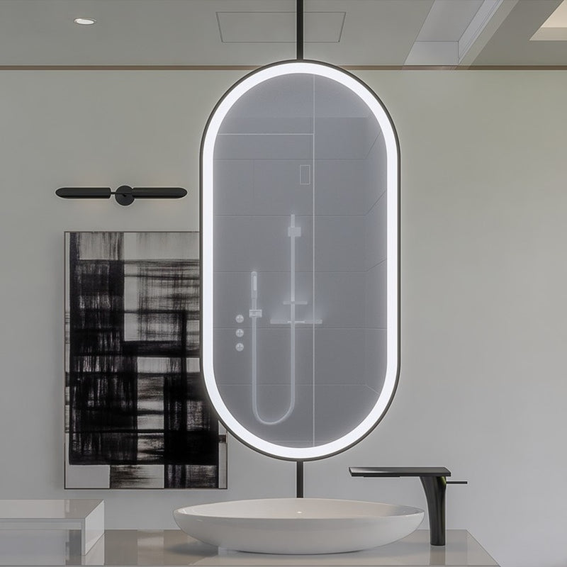 Black Customized Hanging Oval Mirror Bathroom LED Sensor Full Length Mirror