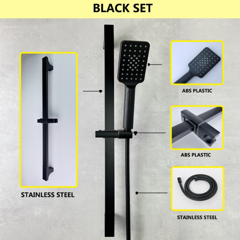 Black square slide bar shower set