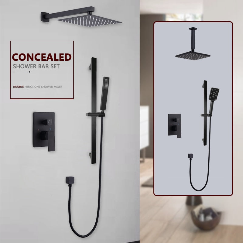 CSA certified-Black matte Square 8" Inch Rain Head 2 Way Diverter Function Shower Kit