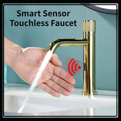 New Nordic Design Gold Polished Brass Sensor Single Hole Bathroom Faucet