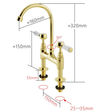 Victorian Gold polish brass 4" inch deck mount bar faucet