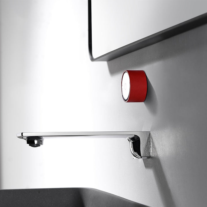 Reno-Chrome with red single lever wall mounted faucet