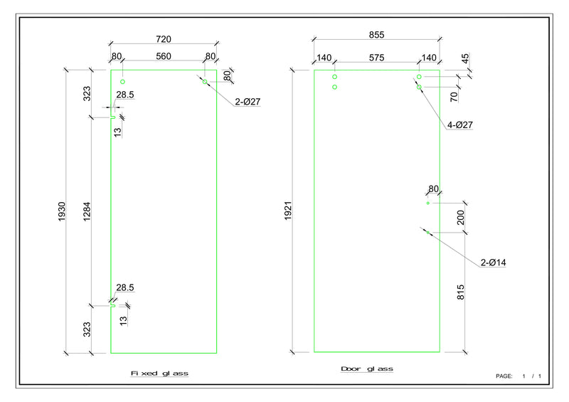 Gold Polished Brass Sliding Frameless Shower Glass Door SS05-10mm size 60"x76"