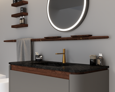 Nordic Design- Color Grey Gun Gloss single bowl 2 Front Legs Solid Walnut Wood Bathroom Vanity Set size 48"