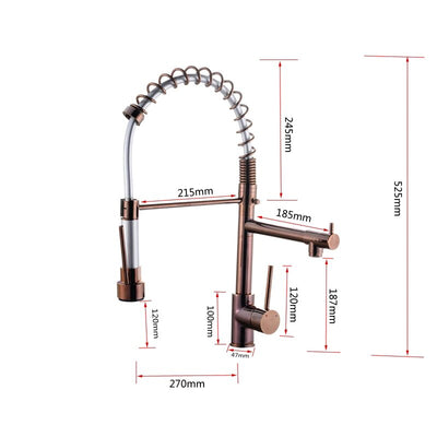 Rose Gold Polished Chef Industrial Dual Pot Filler and Pull Out Spray Kitchen Faucet