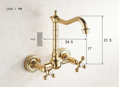 Gold Antique Victoria Style Wall Mounted Bathtub Filler With Swivel Spout