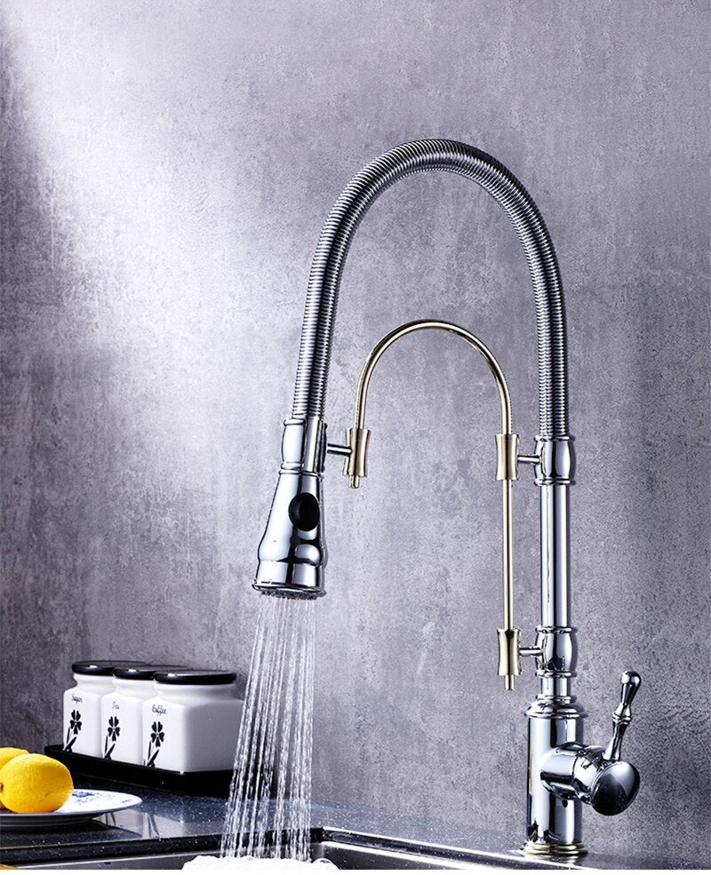 Traditional 2 Way Chrome with Gold Kitchen Island Tall Dual Pull Out Mode Kitchen Faucet " height