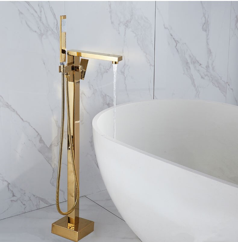 Gold polished free standing tub filler faucet set
