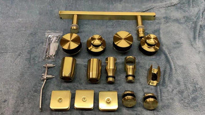 Gold polished brass frameless sliding shower glass door hardware kit SS05