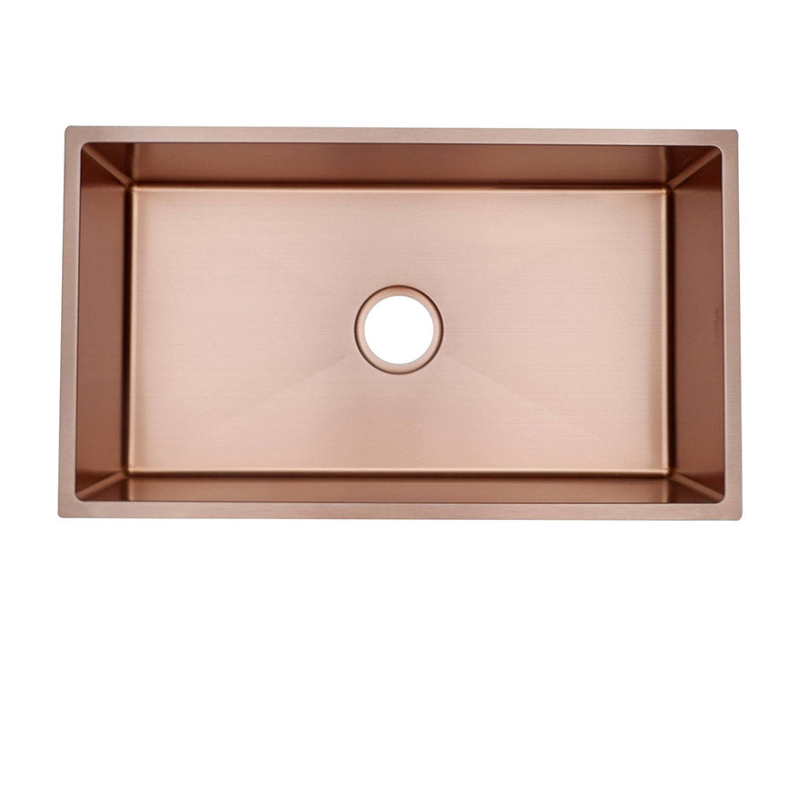 Cafe Brushed Copper Rose Gold Undermount Single Bowl Kitchen Sink made of Commercial Grade 16-Gauge Stainless Steel.