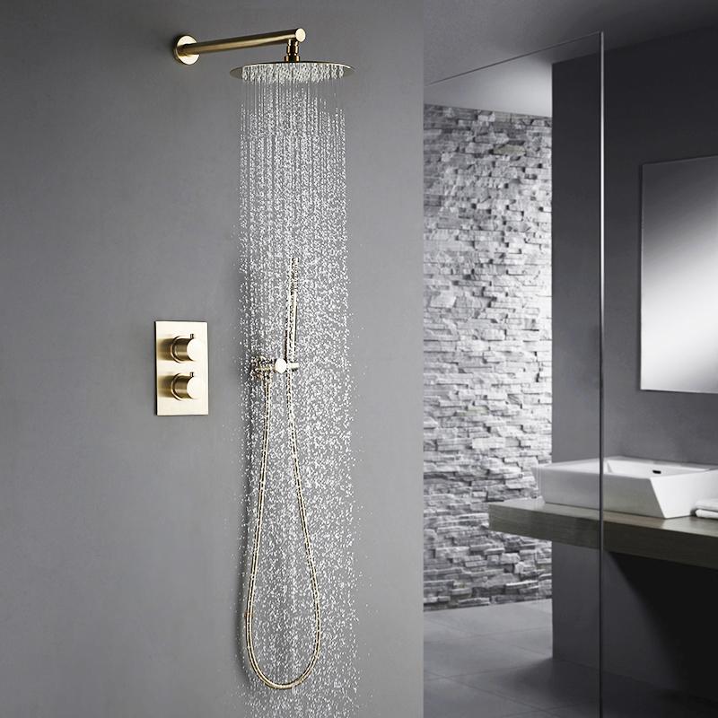 Brushed Gold Round Thermostatic with 2 way function diverter Shower Kit