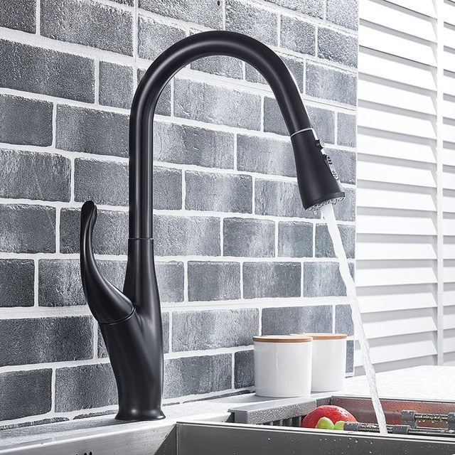Angelique-Laundry Black matte 15" inches  Pull Out Kitchen Faucet Goose Neck Dual Pull Out Function