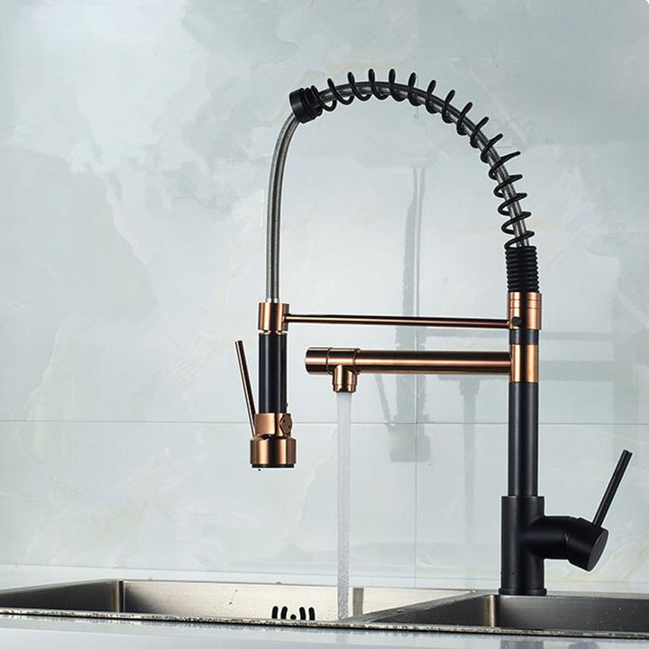 ROSITA-Black with Rose Gold Spring Chef Pot Filler and Pull out dual sprayer kitchen faucet