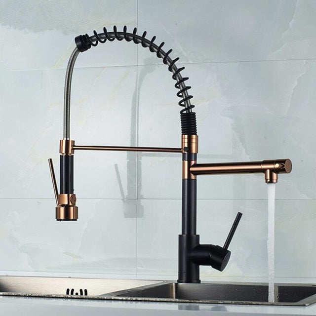 Black with Rose Gold Spring Chef Pot Filler and Pull out dual sprayer kitchen faucet