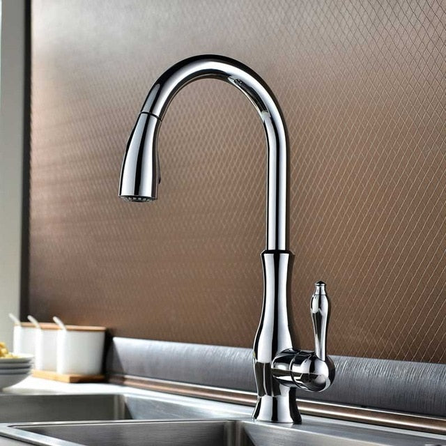 Transitional Design Pull Out Dual Mode Sprayer Kitchen Faucet