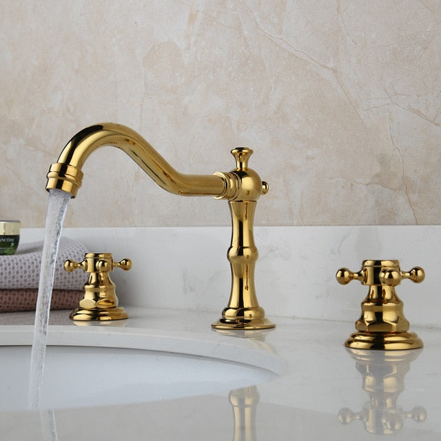 Gold Antique Victoria Style 8" Inch Wide Spread Lavatory Faucet