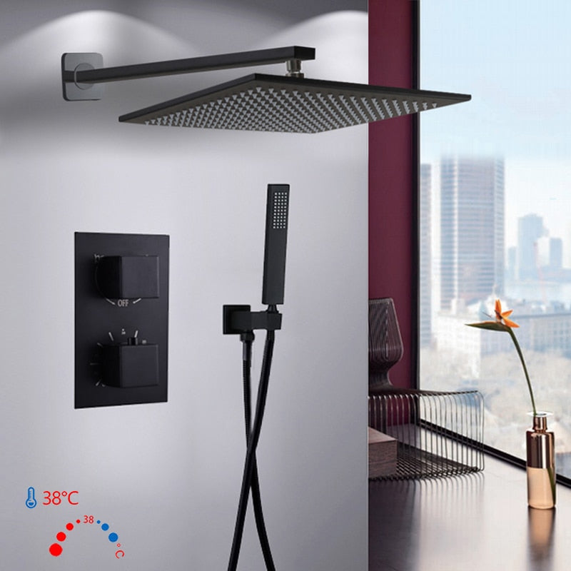 CSA certified- Black square Square 2 Way Thermostatic Shower Kit