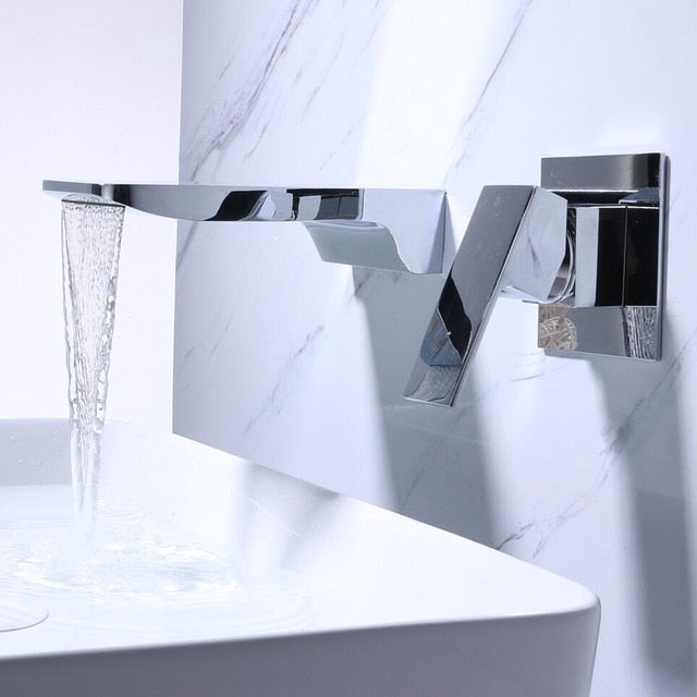Modern square wall mounted waterfall bathroom faucet