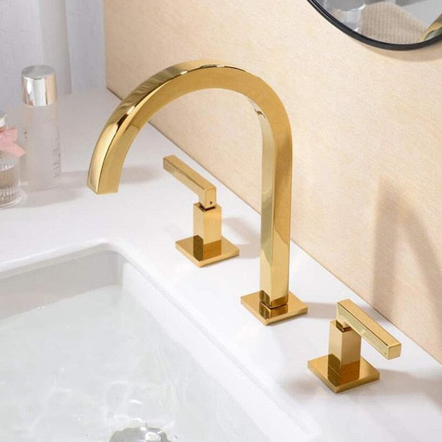 Quatro-Black-Gold-Rose Gold-Chrome Square 8" Inch Wide Spread Lavatory Faucet