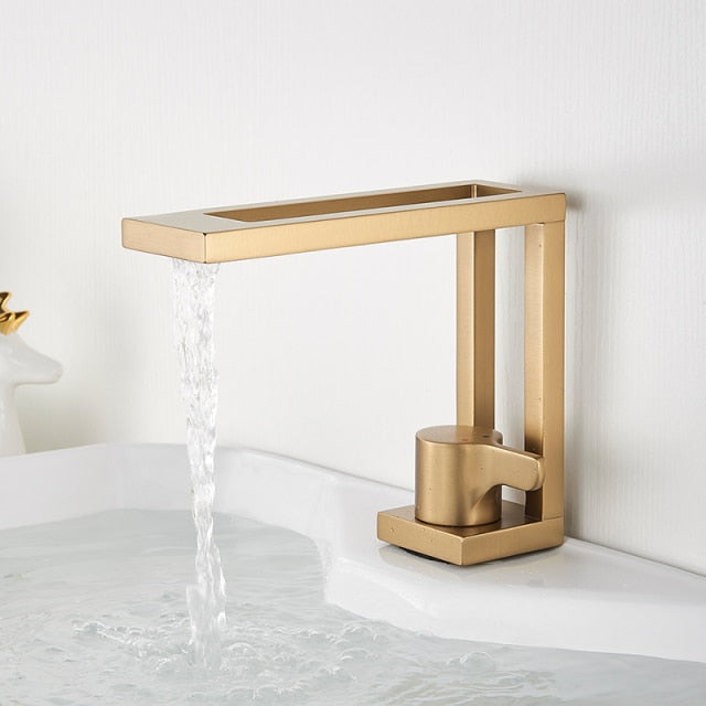 Geometric Brushed Gold -Black Matte Single Hole Bathroom Faucet