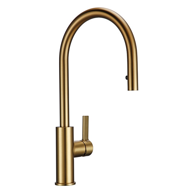 Brushed Gold Sleek Modern Kitchen Faucet Dual Pull Out Sprayer
