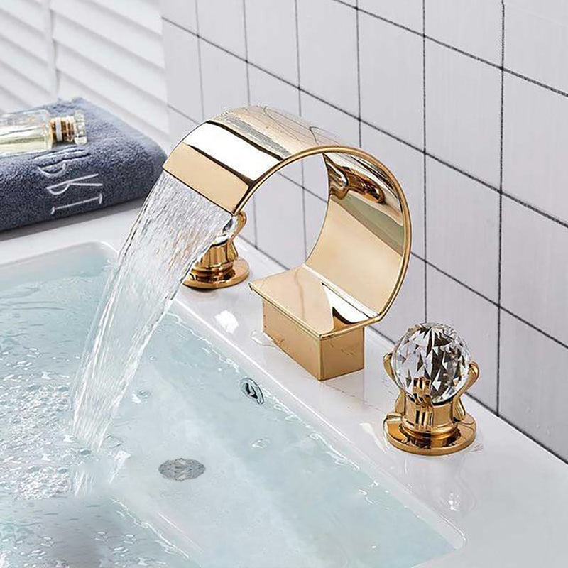 Waterfall 8" Inch Wide Spread Faucet With Crystal Balls Handle