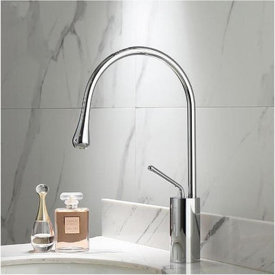 Brushed Gold-Black-White Tall Vessel Basin Bathroom Faucet