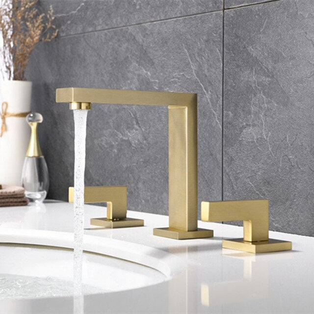 Black- Brushed Gold 8 Inch wide spread bathroom faucet