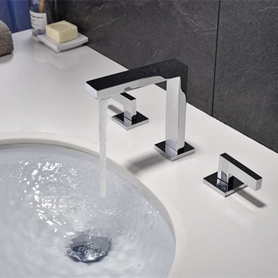 Black- Brushed Gold 8 Inch wide spread bathroom faucet