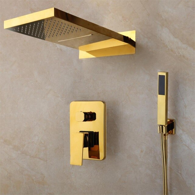 CSA-Chrome-Gold  Waterfall Rain Head 3 Way Diverter Pressure  Balance Shower Kit