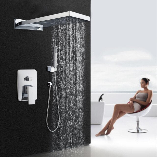 CSA-Chrome-Gold  Waterfall Rain Head 3 Way Diverter Pressure  Balance Shower Kit