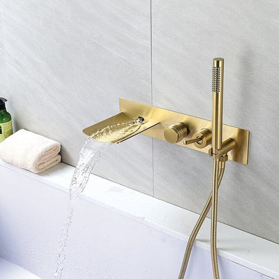 Brushed Gold-Black- Brushed Nickel  Bathtub Waterfall Filler With Hand Held Sprayer