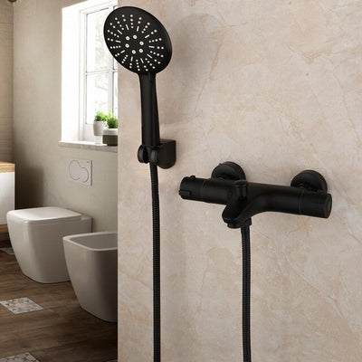 Black matte thermostatic tub and hand held spray shower kit