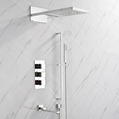 CSA- Waterfall Square 4 way  Way Thermostatic Waterfall Rain Head Shower Kit