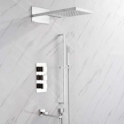 Brushed Gold- Polished Gold- Matte Black Square 4 way  Way Thermostatic Waterfall Rain Head Shower Kit