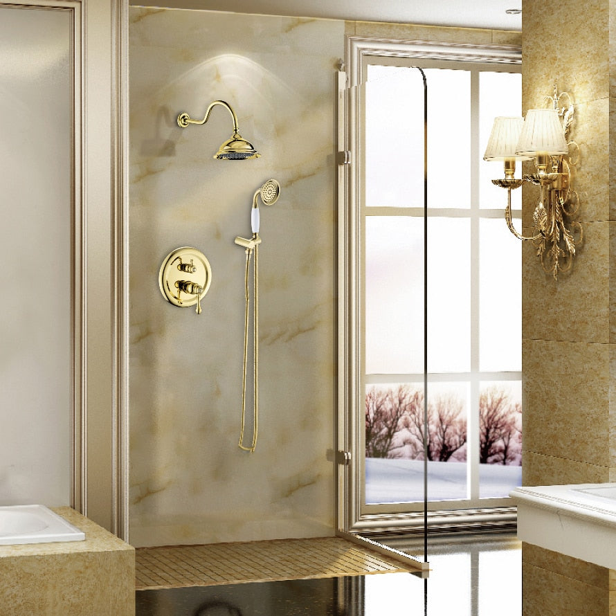 Victoria 2-Rose Gold-Gold polished-Chrome Victorian 2 Way Shower Kit