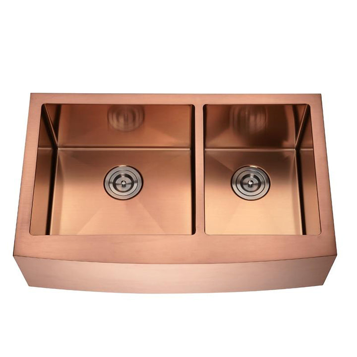Brushed Copper Rose Gold  - Farmer Apron Double Kitchen Sink Size 32"x 20 " 60/40