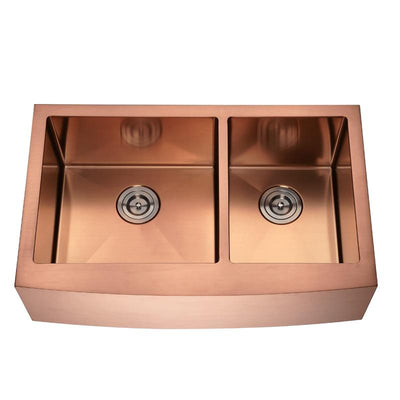 Rose Gold Brushed - Farmer Apron Double Kitchen Sink Size 32"x 20 " 60/40