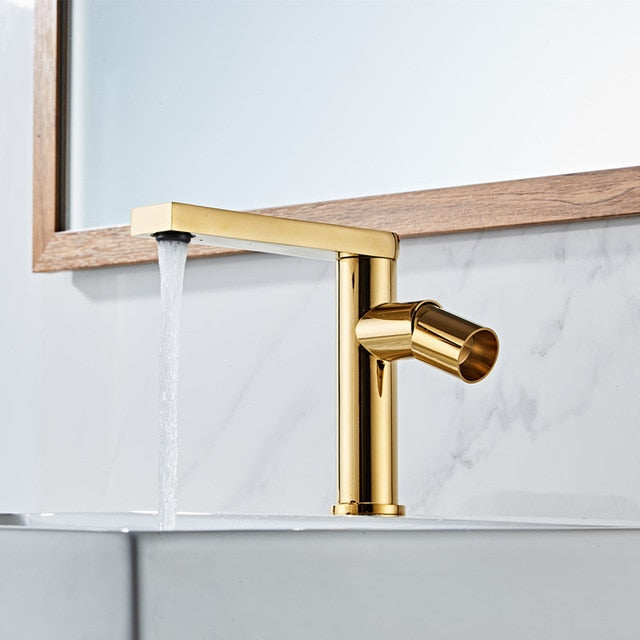 Gold single hole bathroom faucet