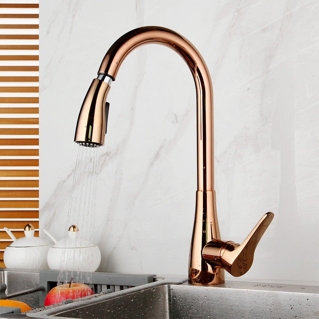 Rose gold  Modern Kitchen Faucet With Pull Out Dual Mode Sprayers
