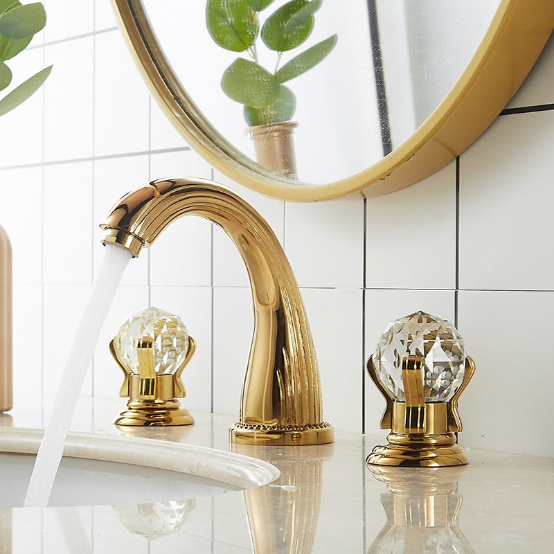 Portobelo-Gold 8" Inch Wide Spread Faucet With Crystal Ball Handles