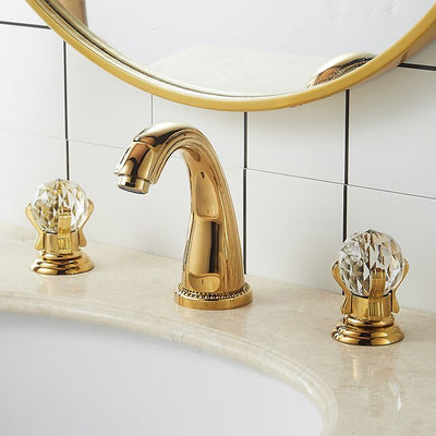 Portobelo-Gold 8" Inch Wide Spread Faucet With Crystal Ball Handles