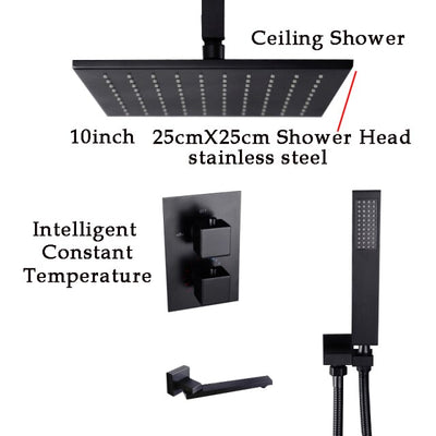 Black square 2 and 3 way function thermostatic shower kit