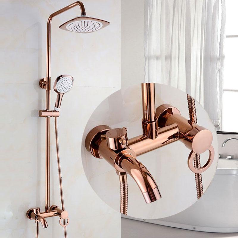 Rose Gold Polished Exposed 10 Inch Rain Head tub and shower kit