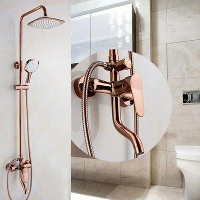 Rose Gold Polished Exposed 10 Inch Rain Head tub and shower kit