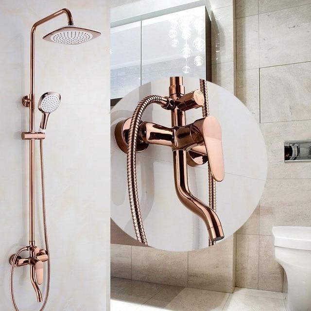 Rose Gold Polished Exposed 10 Inch Rain Head tub and shower kit