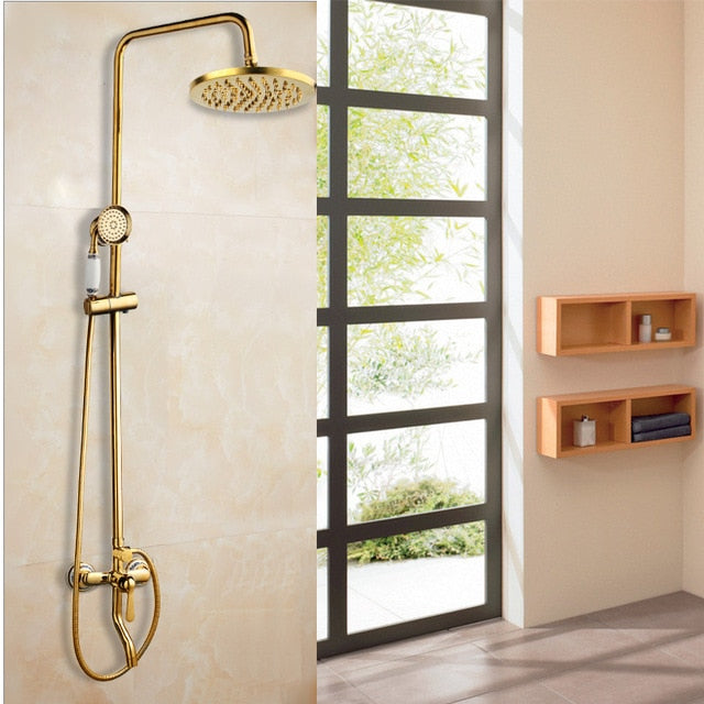 Polished Gold Exposed Antique Victoria Style With Porcelain Handle 3 Way Shower Sytem