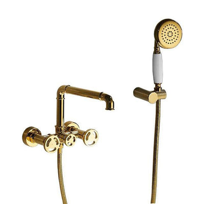 Polished Gold- Matte Black Bathtub Filler Wall Mounted With Wheel Handles