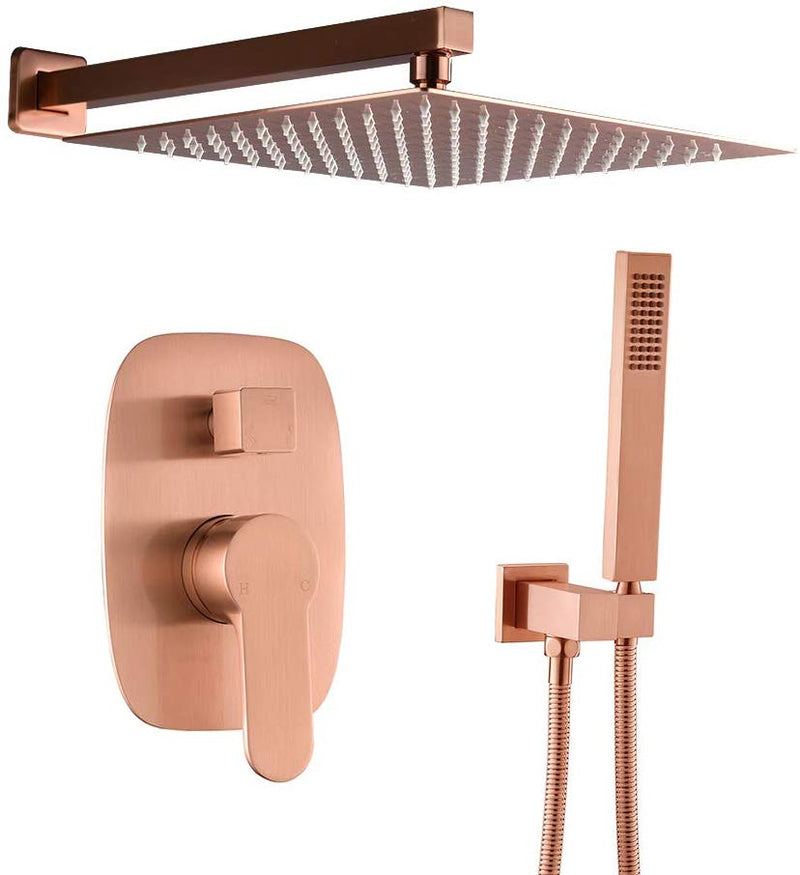 Copper Satin 2 Way Diverter Pressure Balance Shower Kit With Square  10" Rain Shower head